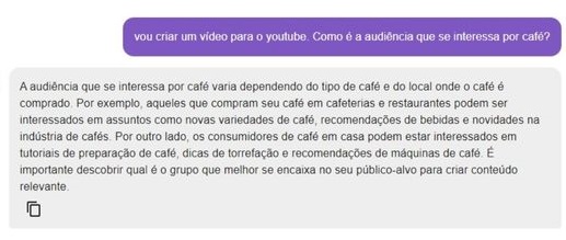 print do resultado gerado pelo ChatSEO sobre a audiência para YouTube