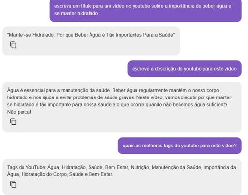 Print da niara sugerindo ideias de título, descrição e tags para vídeo no YouTube