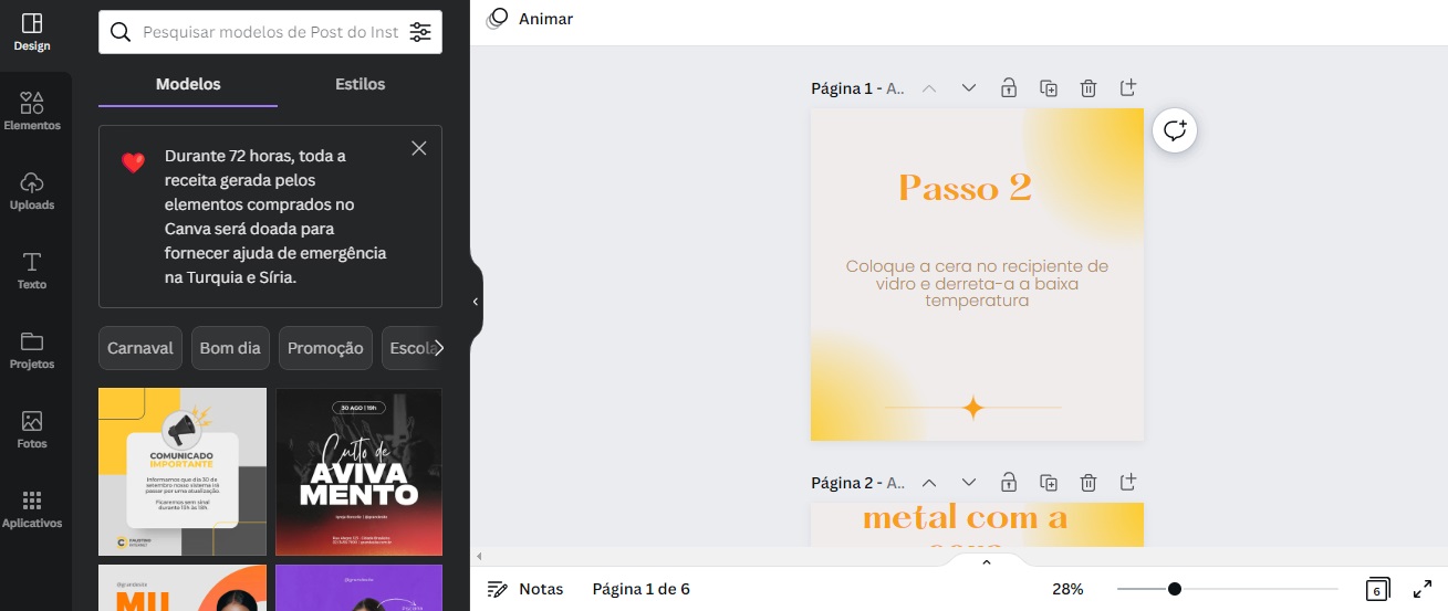 Sétimo passo para criação de conteúdo em grande quantidade na ferramenta Canva