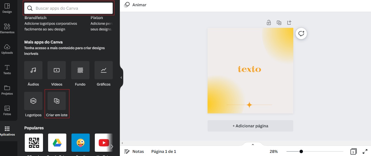 Quinto passo para criação de conteúdo na ferramenta Canva, importação dos dados