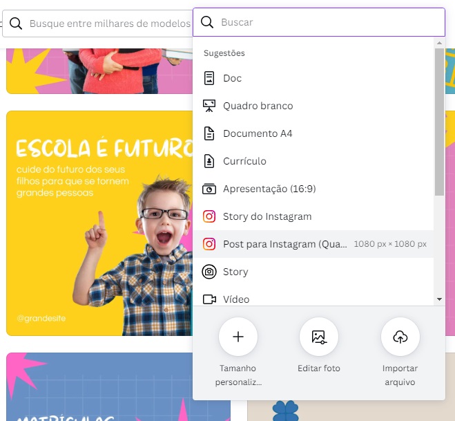 Quarto passo para criação de conteúdo na ferramenta Canva