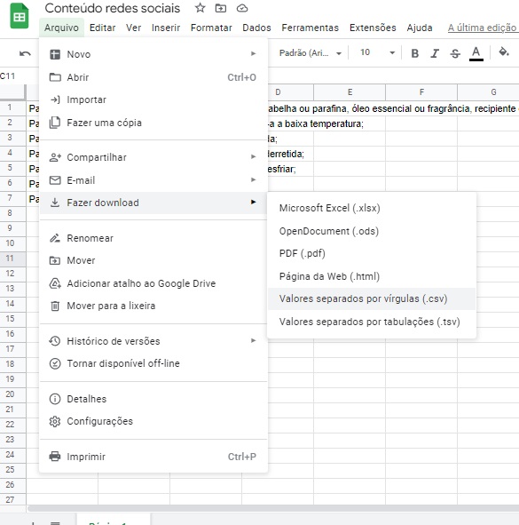Terceiro passo para criação de conteúdo no Google Planilhas