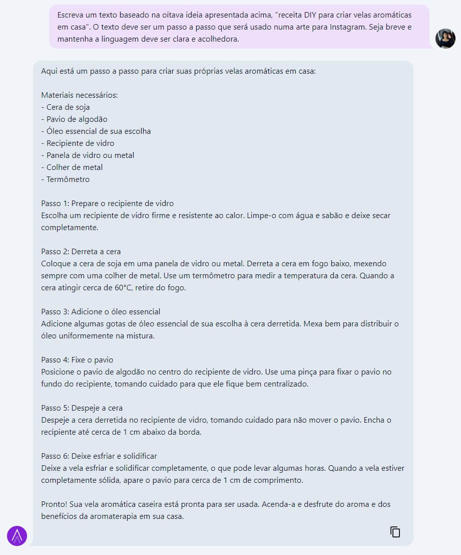 Print ChatSEO criando texto para imagem para Instagram
