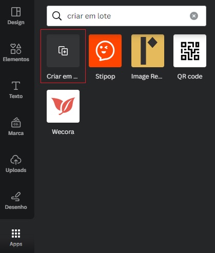 ícone da opção criar em lote no canva