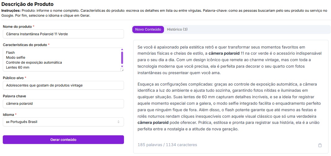 Descrição de produto gerada pela Niara.