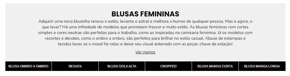 Exemplo de descrição de categoria do site Dafiti