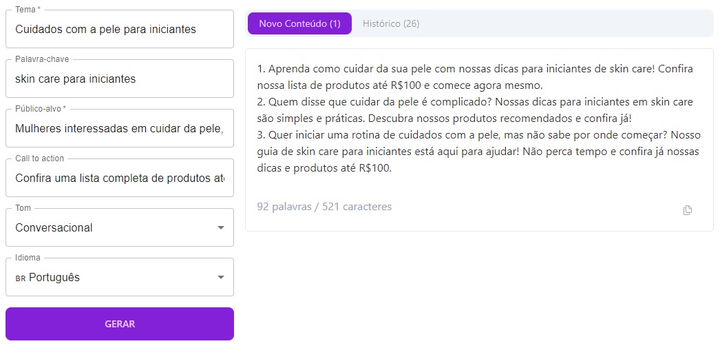 Template meta description, da Niara, com resultado para um texto sobre skin care para iniciantes