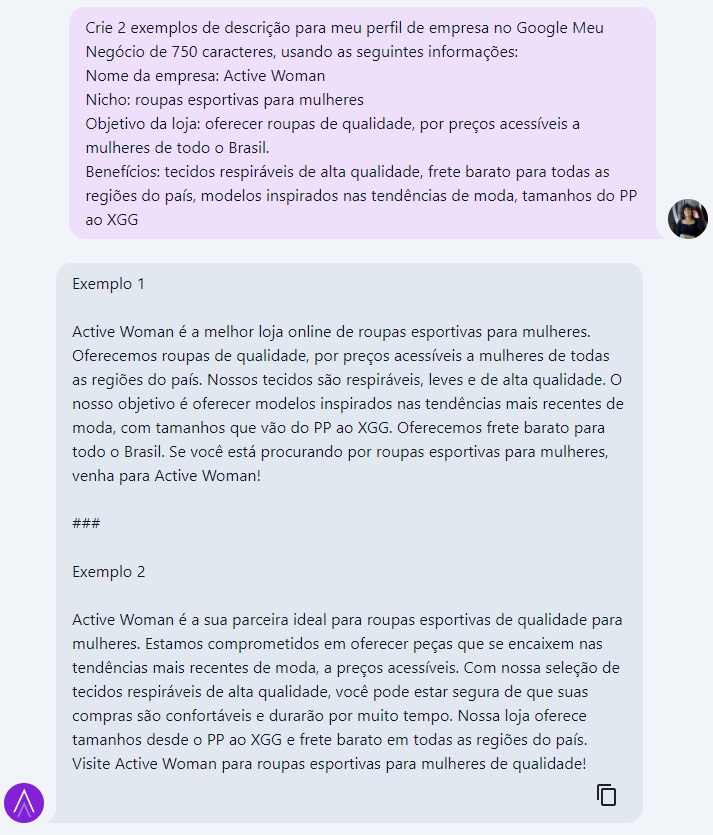 exemplo de uso da biblioteca de prompt, com um prompt de seo local no chatseo