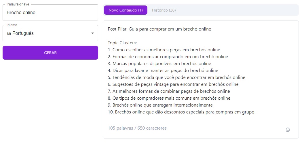topic cluster e pilar posts gerados pela niara com o template "topic cluster"