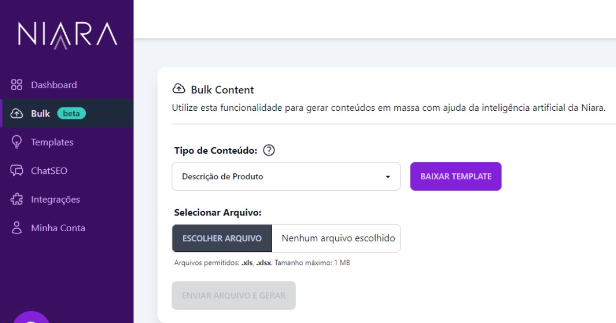 Print da home do bulk content da Niara