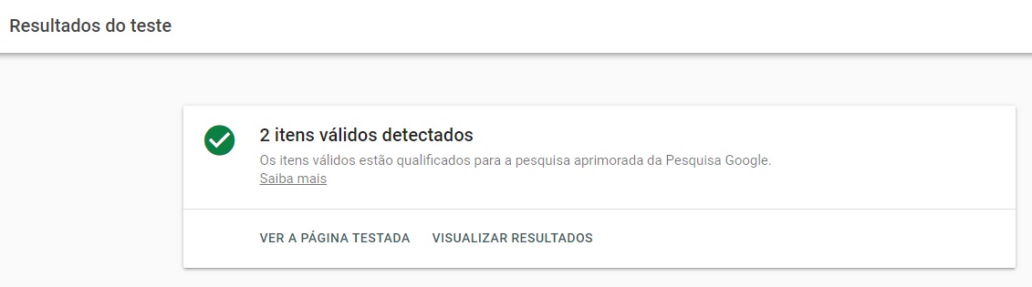 Resultado do Teste de pesquisa do Google validando os dados estruturados