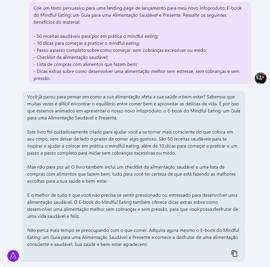 Exemplo de landing page criada pela niara