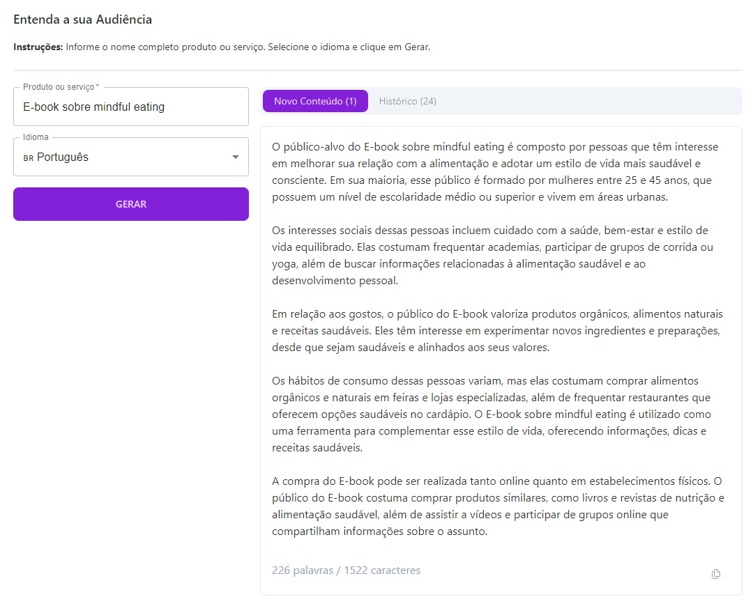 Exemplo do template entenda a sua audiência da niara