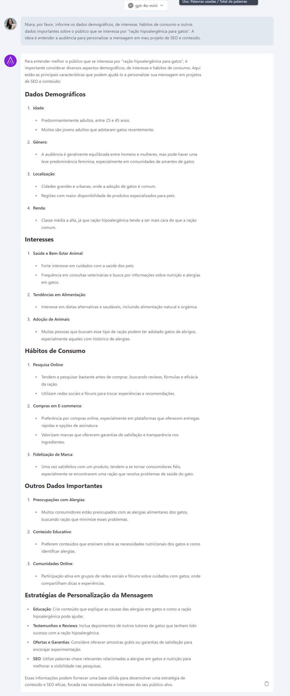 exemplo de resposta do ChatSEO