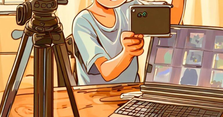 ilustração gerada por ia de pessoa gravando vídeo para youtube com camera e celular