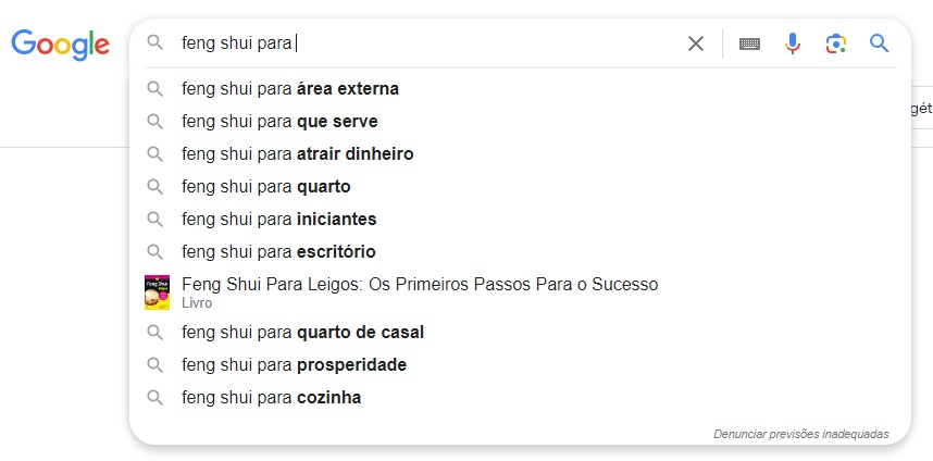 print mostrando pesquisas feitas relacionadas ao termo feng shui para