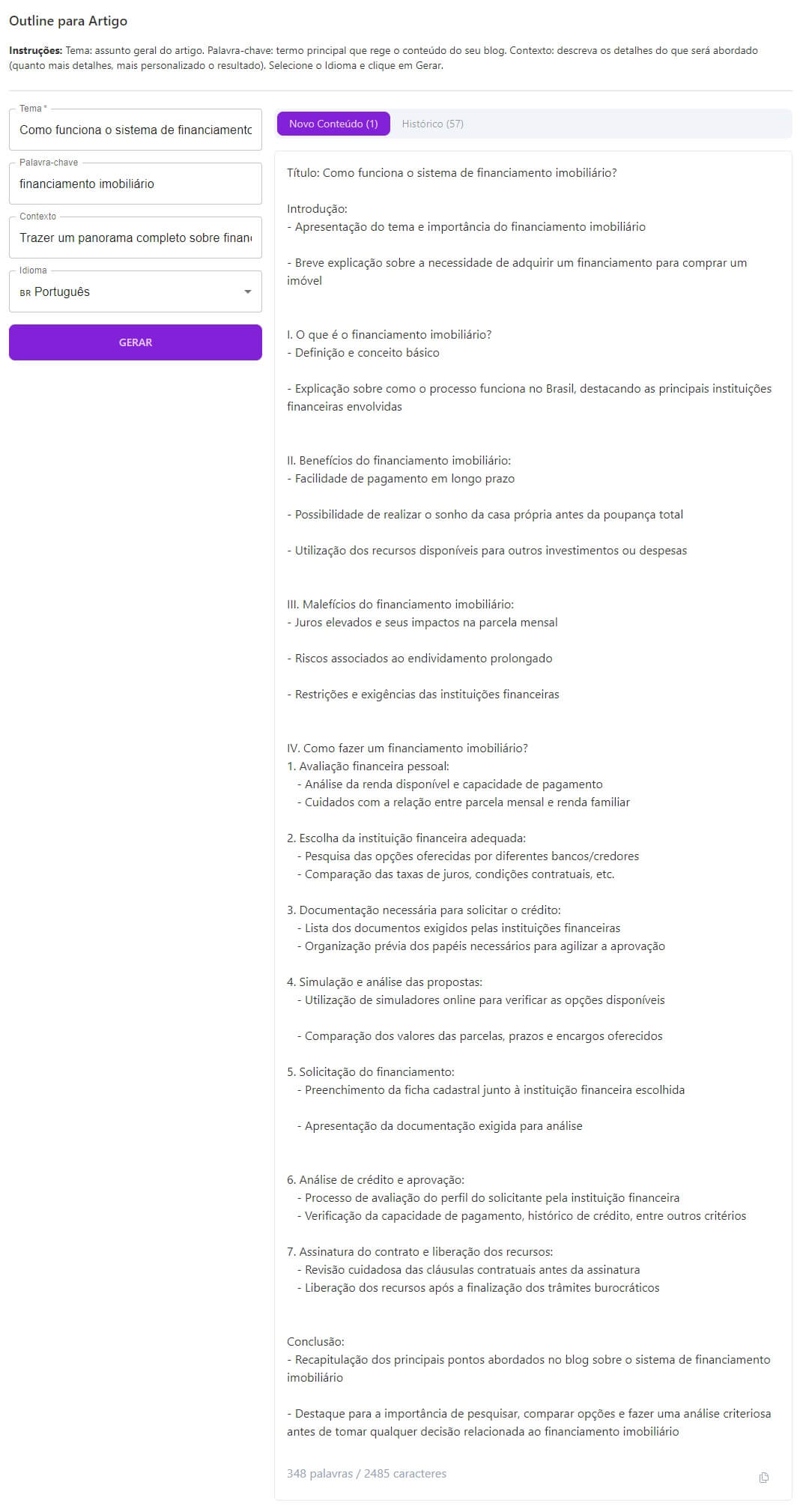 print com outline gerado no template da niara sobre financiamento imobiliario