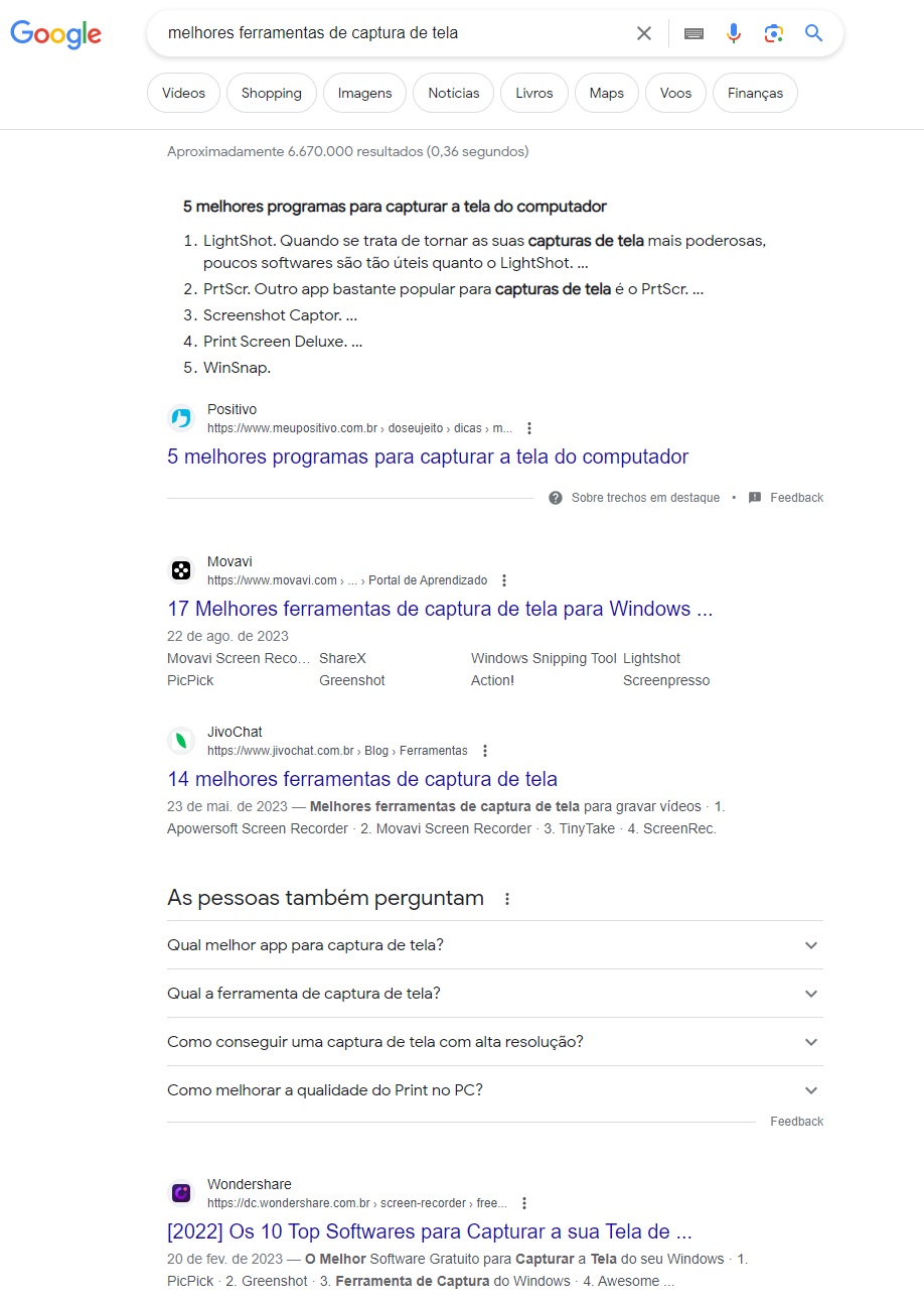 print com resultado de busca comercial na serp