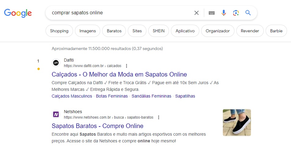 print com resultado de busca transacional na serp