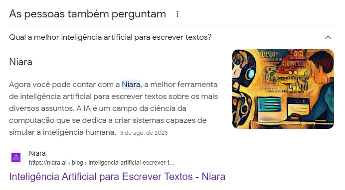 print da niara na resposta para qual a melhor IA para escrever texto do PAA