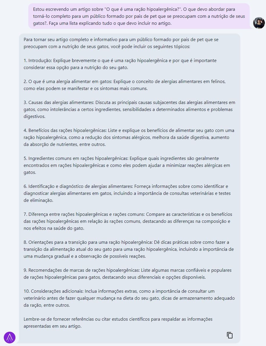 print da niara sugerindo o que incluir em texto para torná-lo completo ao público