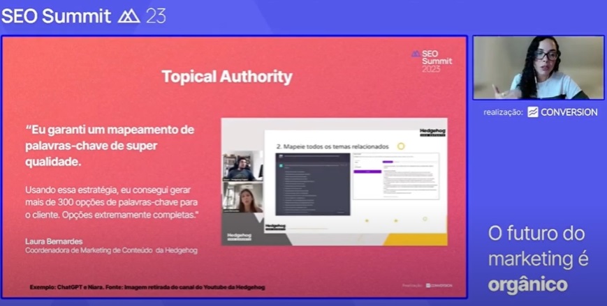 print da apresentação da ceo lisane no seo summit sobre inteligência artificial sobre cases da niara