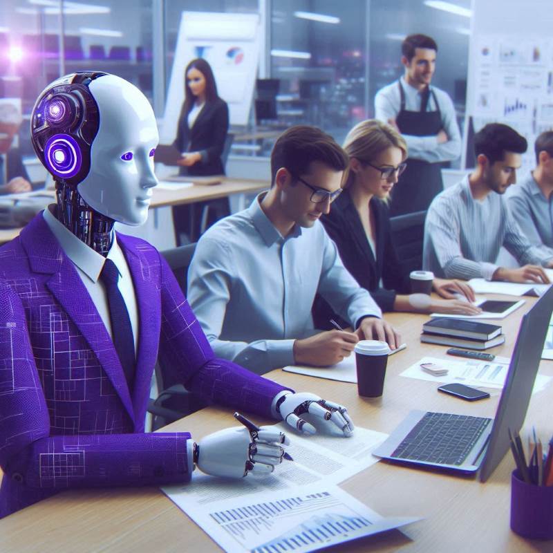 Equipe da redação de um portal de notícias ao lado da IA. Imagem gerada pela IA do Copilot, do Bing.