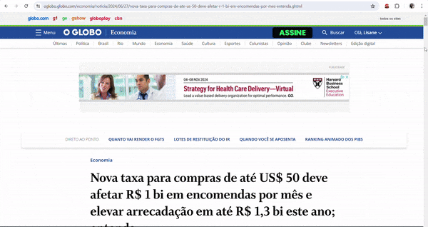 Exemplo de resumo gerado por IA no site do Jornal O Globo