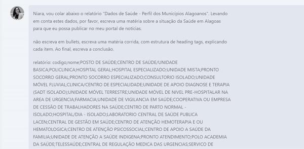 Exemplo de geração de matéria da Niara, a partir de um relatório.