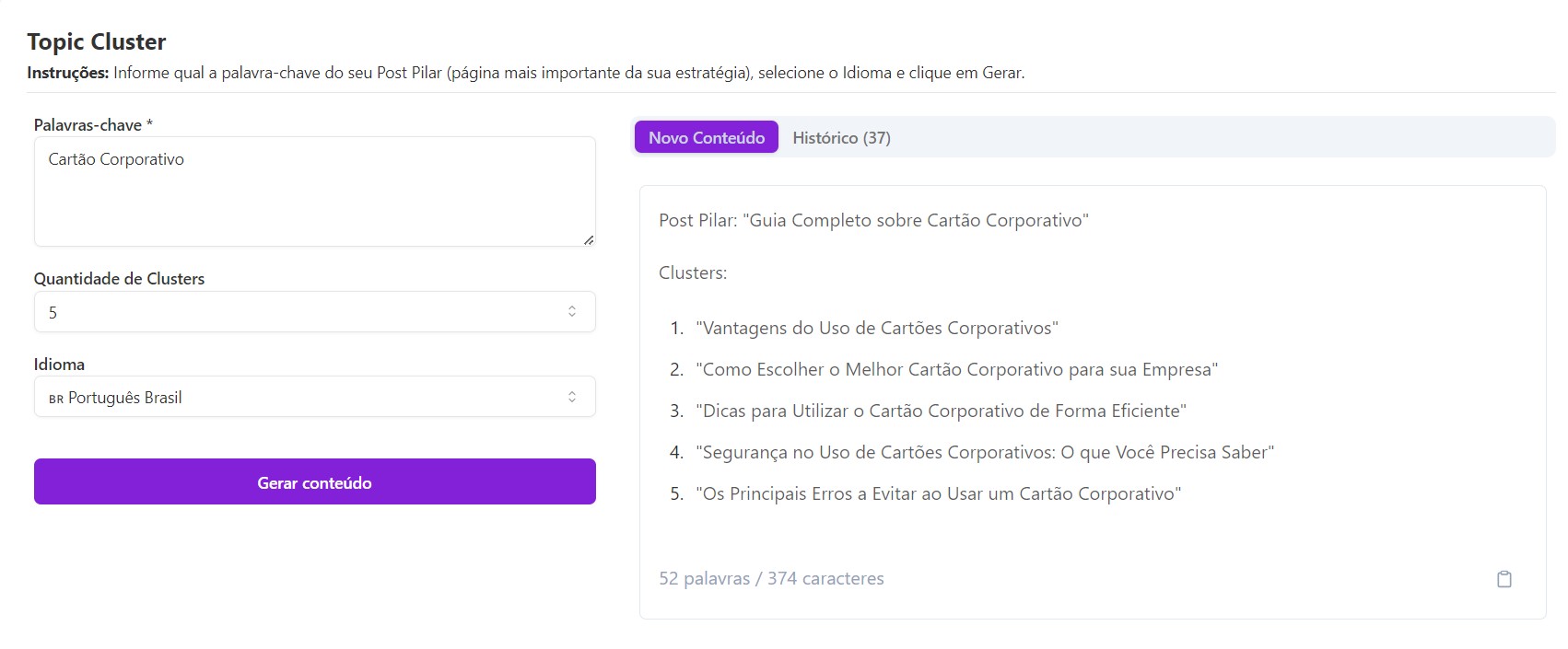 topic cluster com a funcionalidade de Tarefas, da Niara
