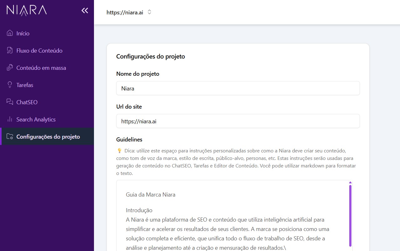 print do guideline de marca na Niara