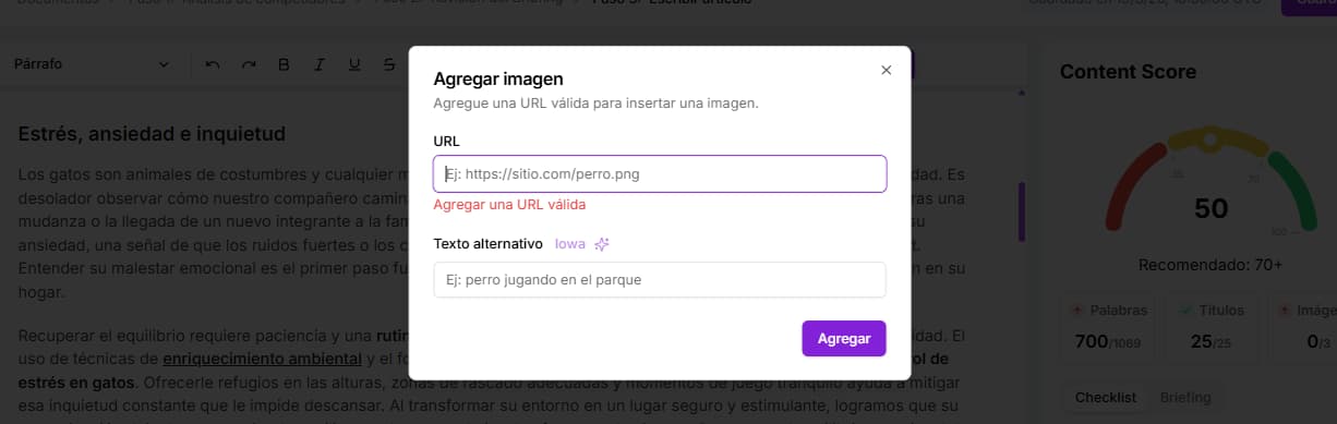 Sección para agregar imagen en el Flujo de Contenido de Niara