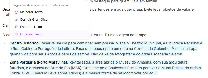 Tipos de ajustes textuais no Fluxo de Conteúdo da Niara.