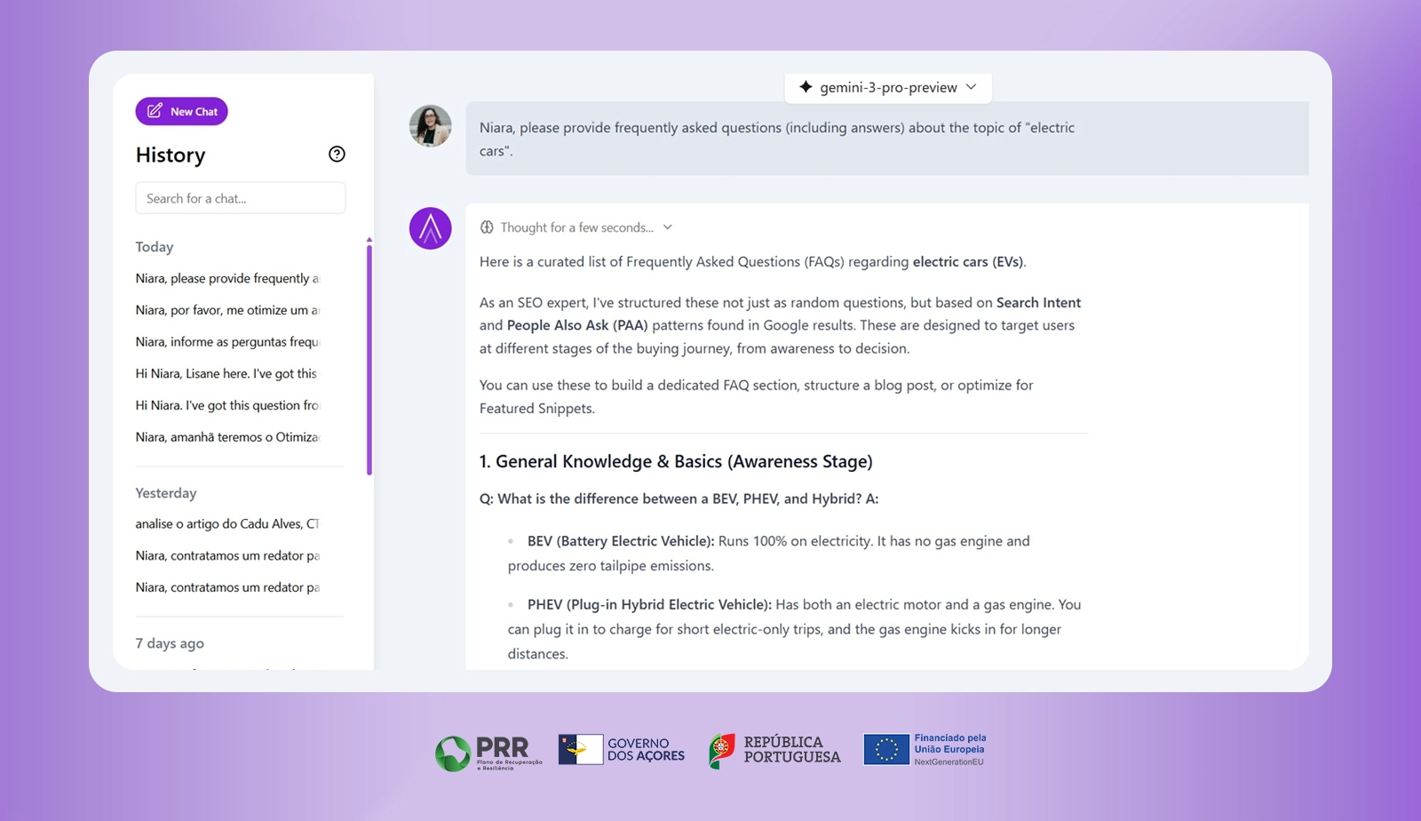 Niara's FAQ generation with ChatSEO