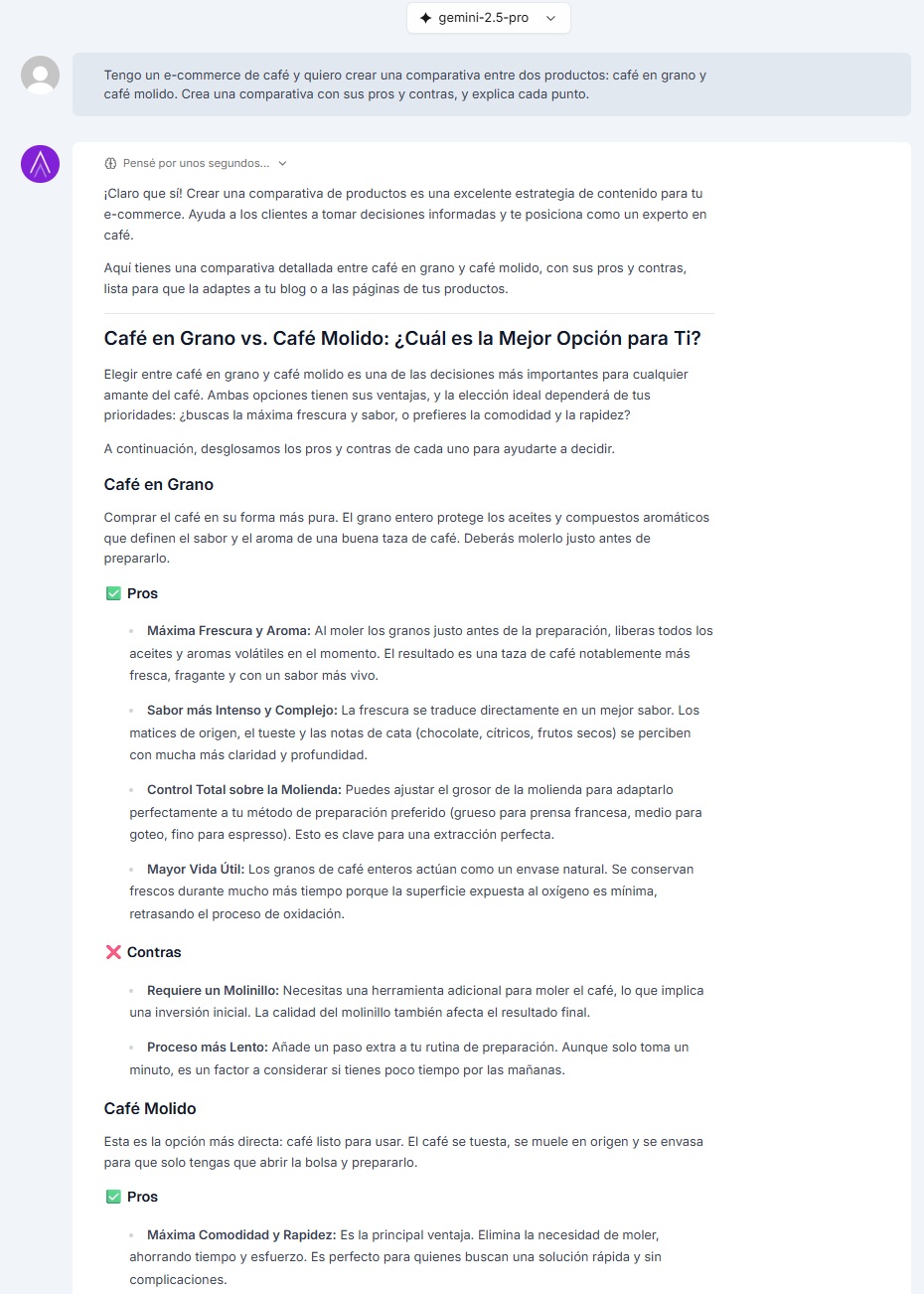 Comparativa creada por Niara en ChatSEO