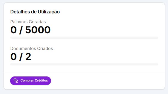 Tela com créditos de geração na Niara divididos em palavras e documentos gerados.