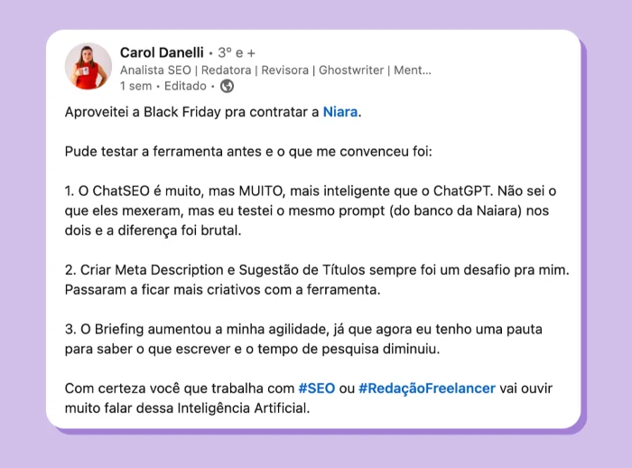 Carol’s Testimonial on Niara