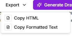 Export text option in Niara’s Content Workflow