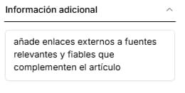 Sección para incluir información adicional en el Flujo de Contenido de Niara