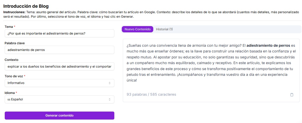 Resultado de introducción de artículo generada por la tarea de Niara