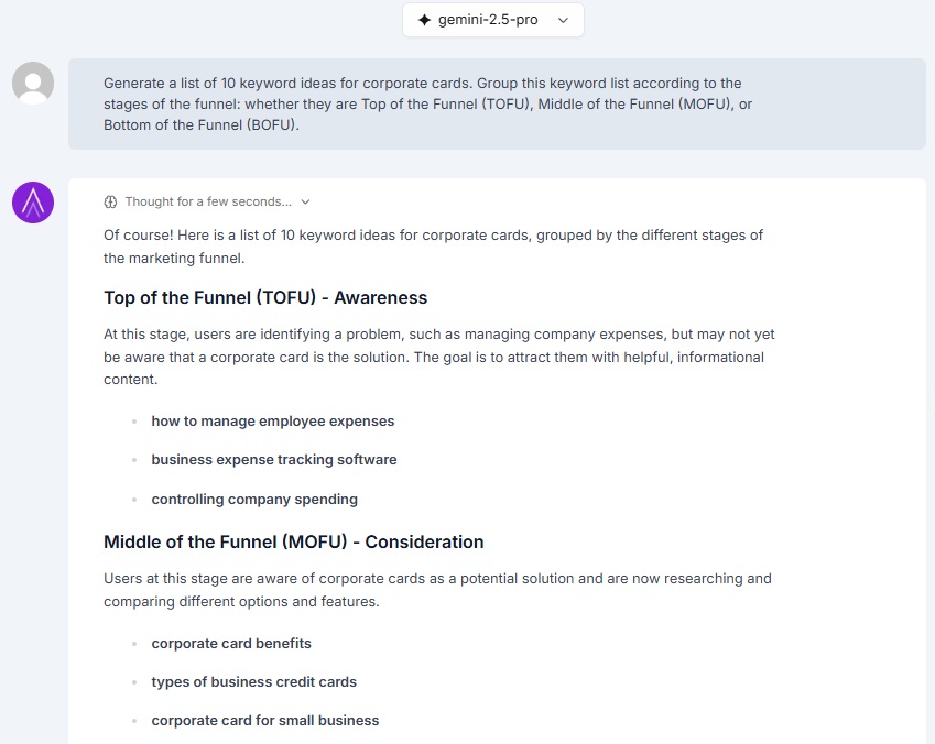 Keyword ideas generated by Niara's ChatSEO.