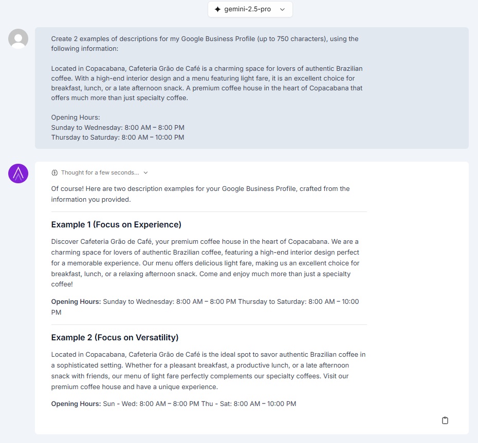 Copy examples created by Niara's ChatSEO.