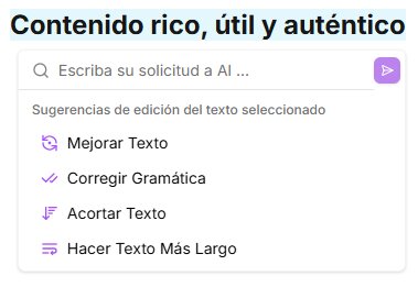 Opciones de edición de texto en el generador de contenidos de Niara.