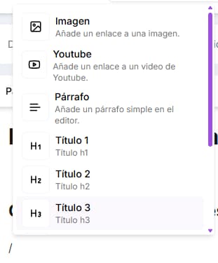 Opciones de escritura en el panel Escribir Artículo en el Flujo de Contenido de Niara