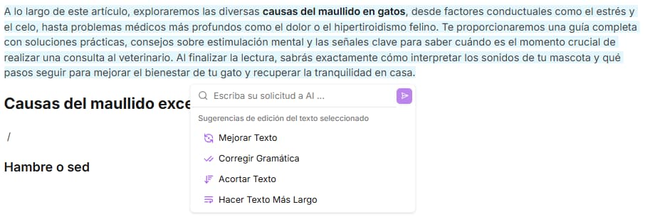 Opción expandir texto en el Flujo de Contenido de Niara