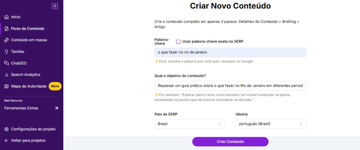 Tela inicial "Criar novo artigo" do Fluxo de Conteúdo da Niara.
